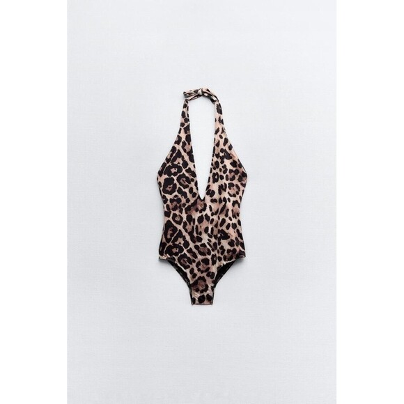 Zara Animal Print Halter Swimsuit - Size M - Picture 1 of 6